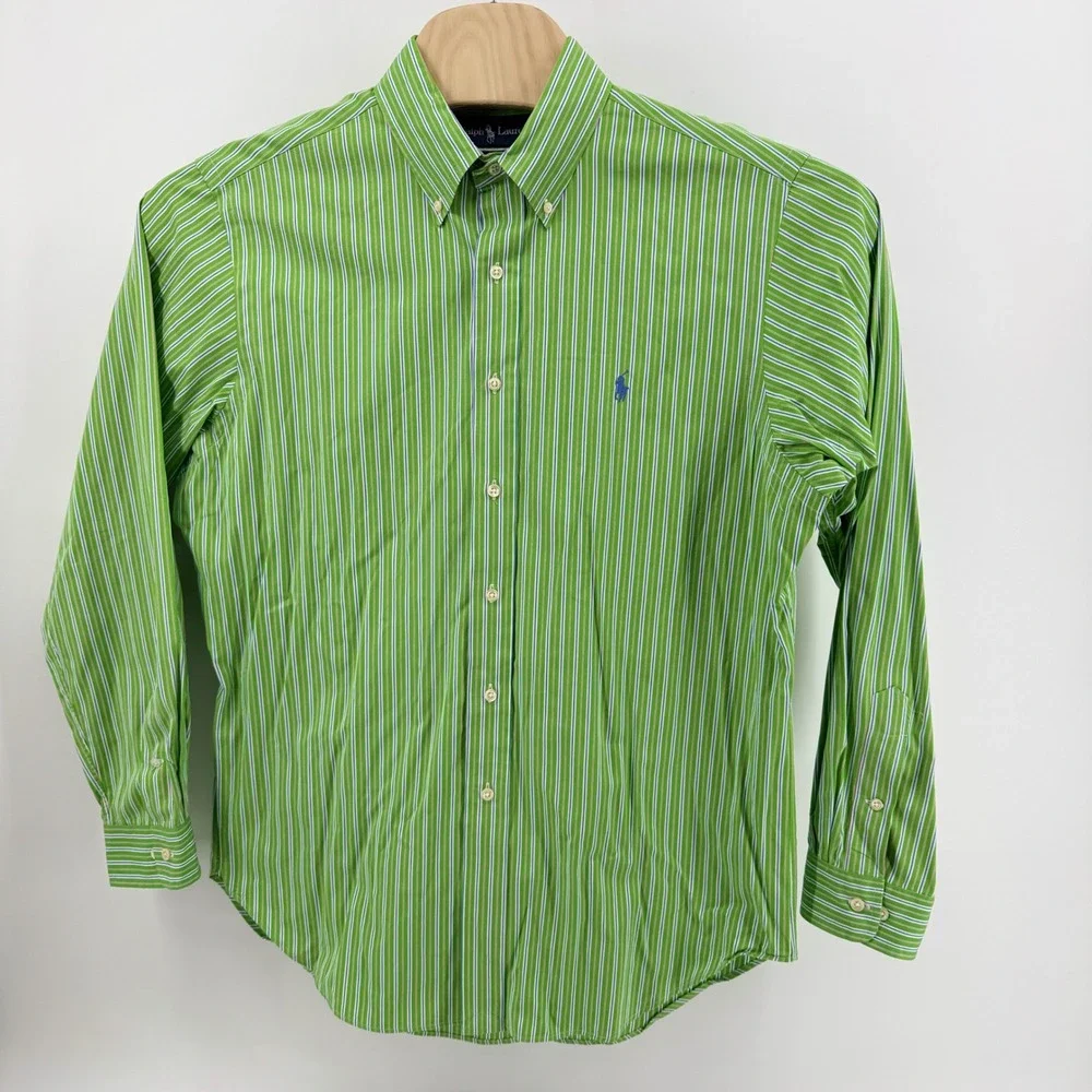 Ralph Lauren Classic Fit Mens Green Multi Stripe Button‎ Down Shirt 16.5 34/35